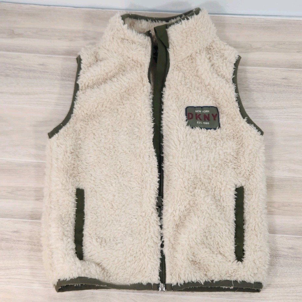 DKNY Toddler Girls‎ Sherpa Fleece Zip Front Sleeveless Vest w/Pockets, size 4T